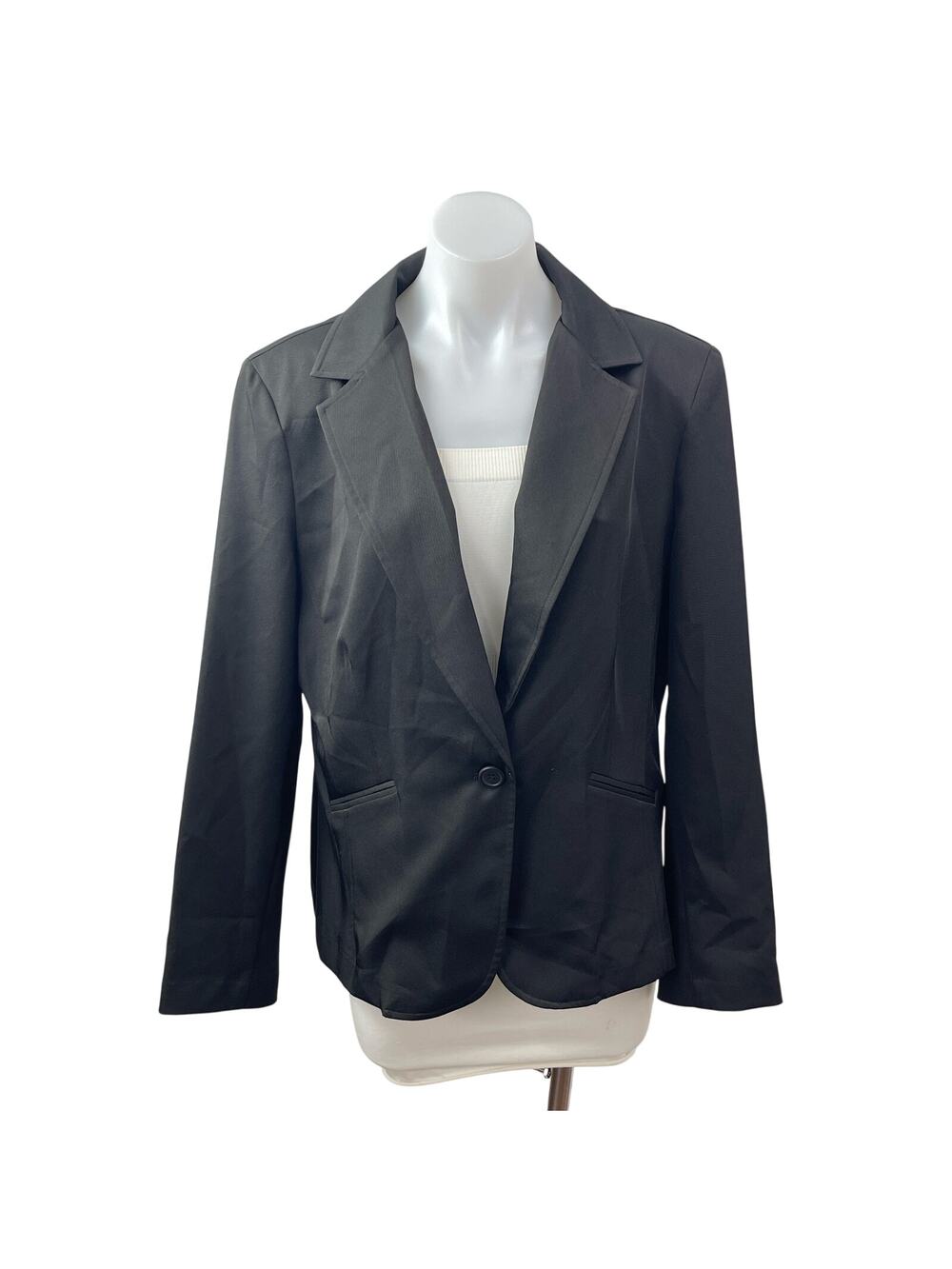 Camila Women's Black Long Sleeve Notch Lapel One Button Blazer Coat Jacket Sz 12